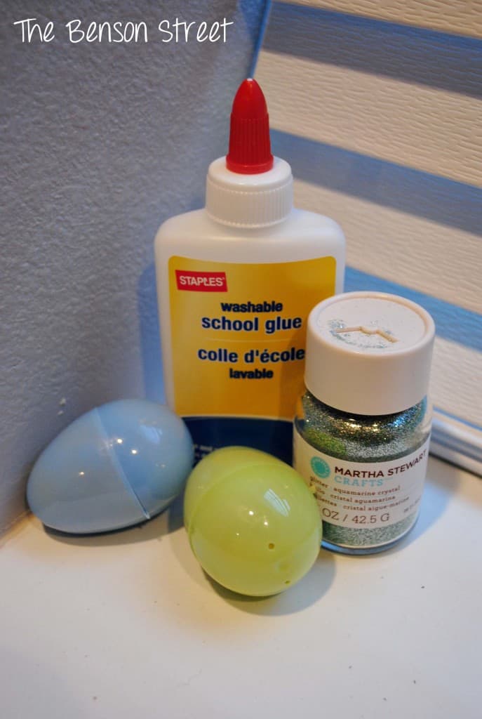 Supplies to make DIY glitter eggs