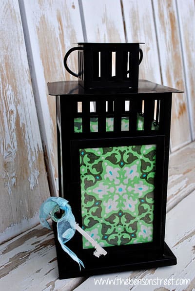 Upcycled Lantern with Glitter Key at www.thebensonstreet.com
