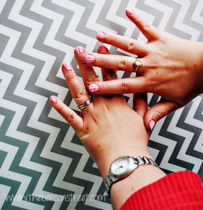 Pink and White Crackle Nails at www.thebensonstreet.com