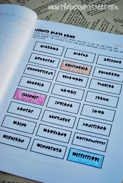 License Plate Game printable road trip activity page.