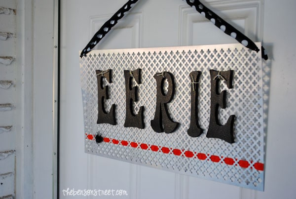Side shot of an Easy Halloween Door Sign Hanger