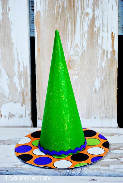 Green Witch Hat made out of cardboard and paper