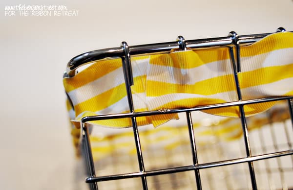 Easy wire basket redo with ribbon