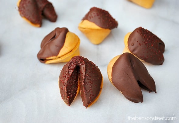 Yummy Chocolate Covered Fortune Cookies for Chinese New Year at thebensonstreet.com