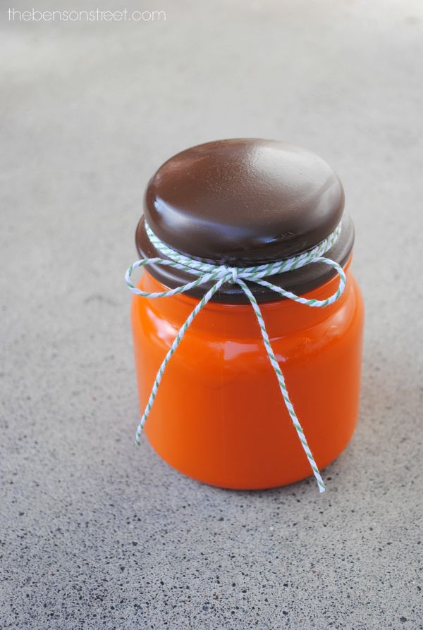 Pumpkin Jar out of an empty Candle Jar. Such a fun and cute fall idea at thebensonstreet.com