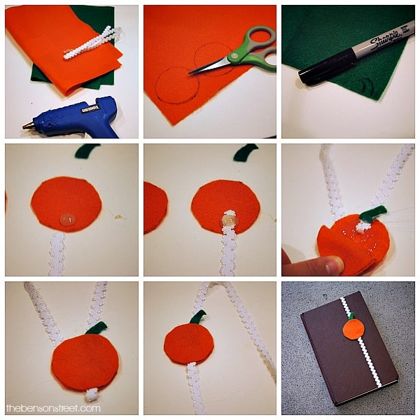 Pumpkin Bookmark Tutorial using Elastic and Felt at thebensonstreet.com