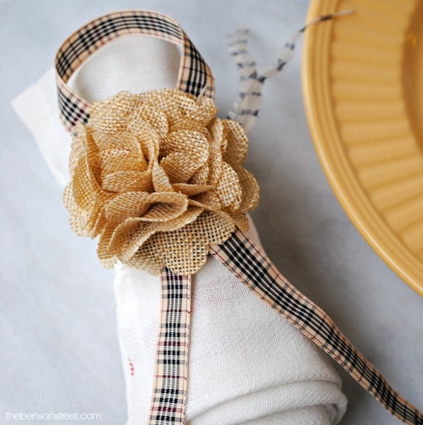 Burlap Flower and Ribbon Thanksgiving Napkin Ring