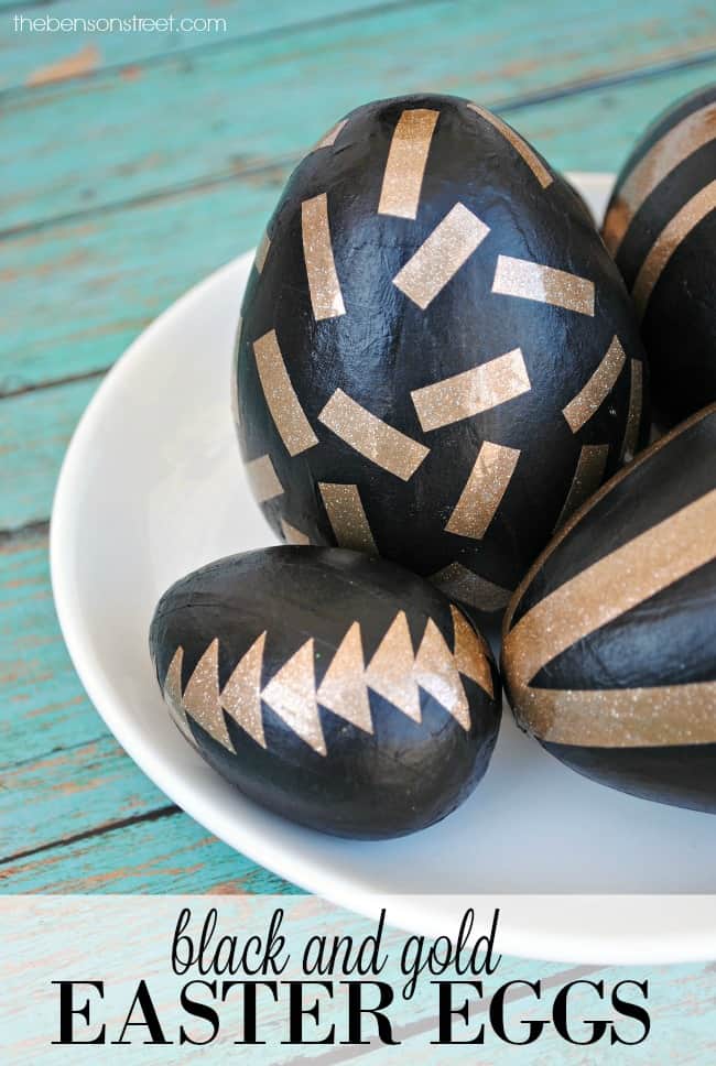 EASY Easter Egg DIY! Black and gold eggs. Confetti Gold Glitter and Black Easter Eggs by thebensonstreet.com