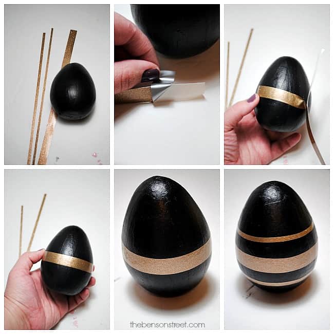 Easy to make black and gold Easter eggs using paint and vinyl by thebensonstreet.com
