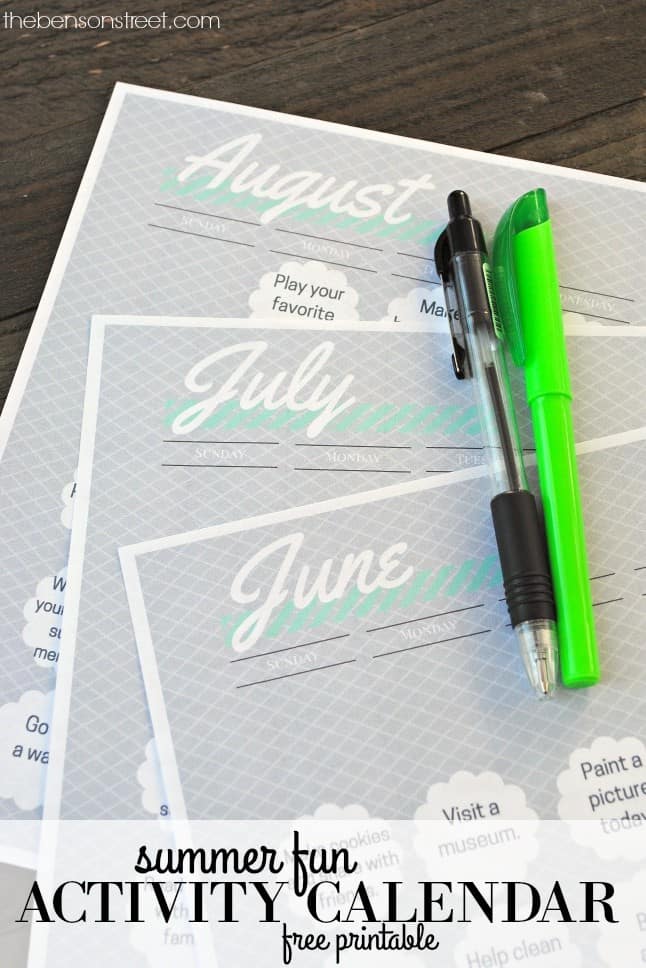 2016 Summer Fun Activity Calendar Free Printable at thebensonstreet.com