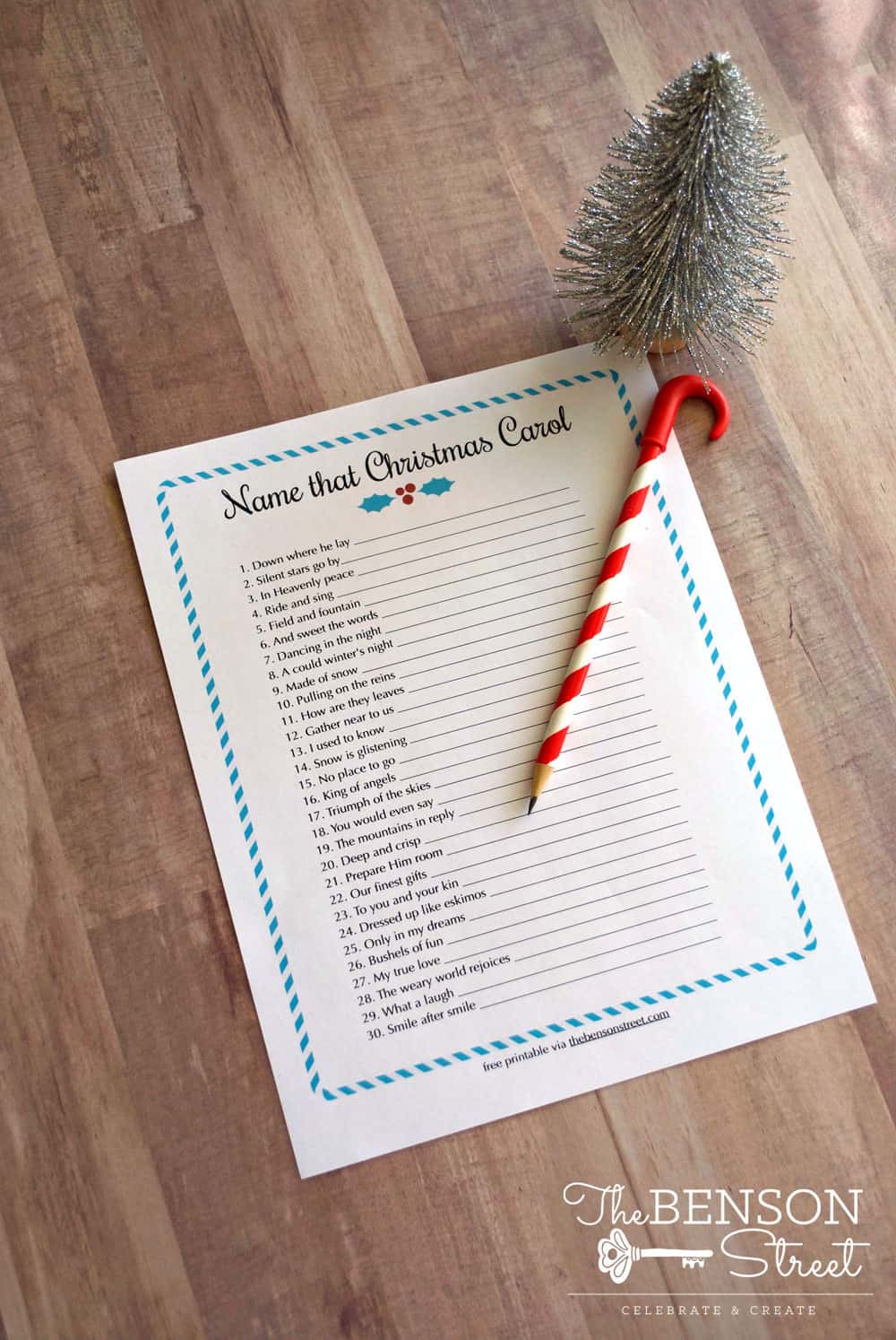 printed sheet of list of christmas carols