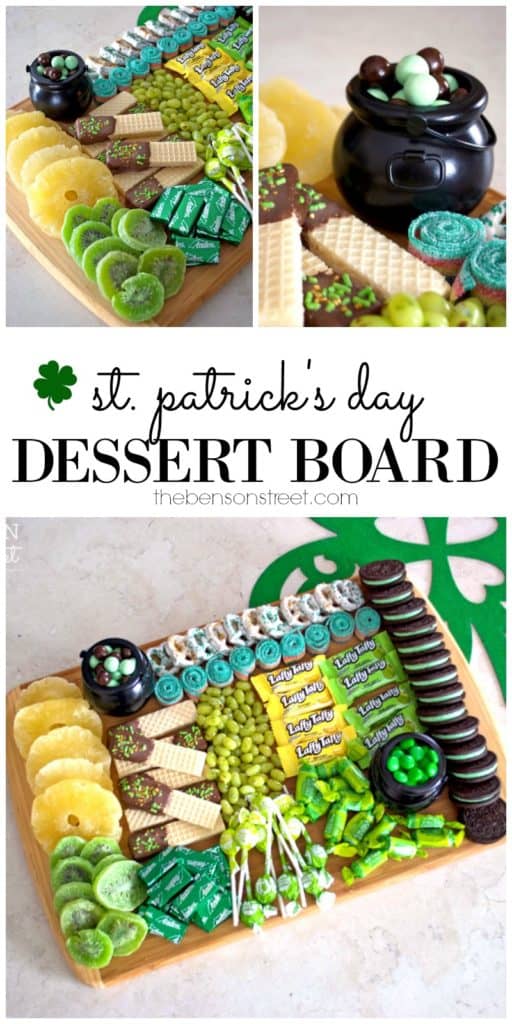 A simple but fun way to celebrate on March 17th. A St. Patrick's Day Dessert Board complete with how to and ideas of what to include featured on thebensonstreet.com