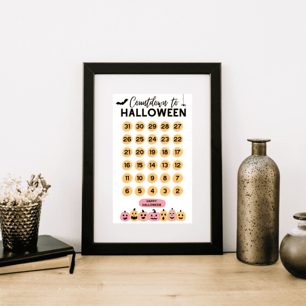 Pink and orange halloween countdown printable