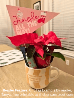 Jingle All the Way Printable Flag Tag Reader Feature Gift Tag Example by reader, Tanya, free printable