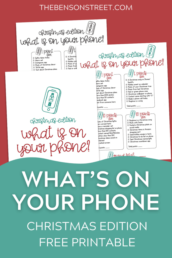 What's on your phone Christmas edition printable christmas party game in color and b&w