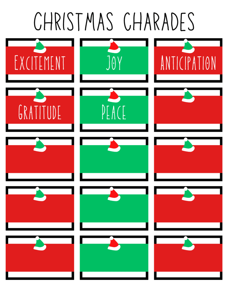 Blank charades cards for Chirstmas charades