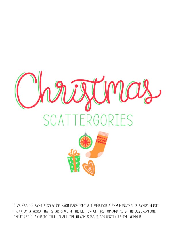 I've got a great way to have fun over Christmas break with these Printable Christmas Scattergories lists that you can print off using a home printer or your local print shop. There are five different versions. Play one or all five for a really good time!