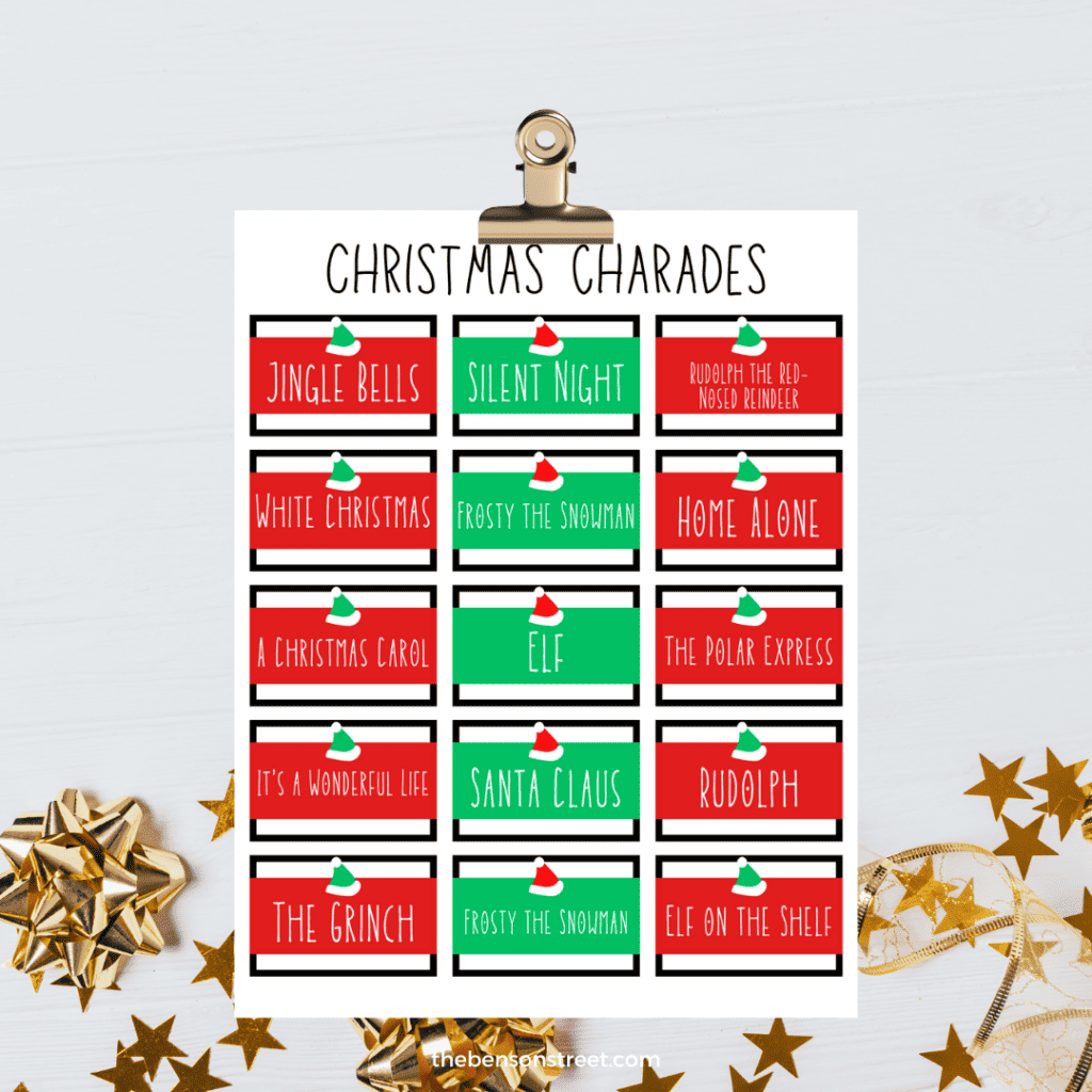 Christmas Charades Clue Cards free printable