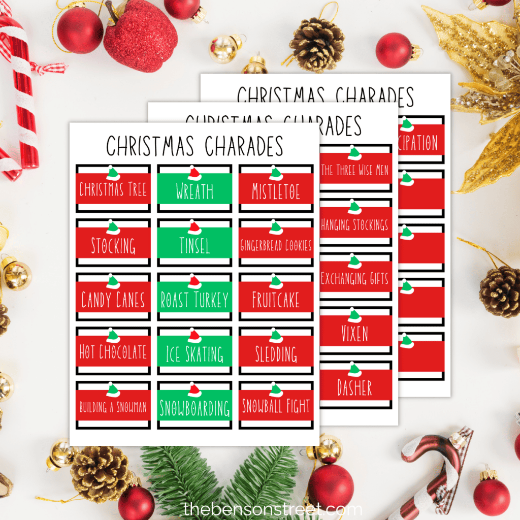 Christmas Charades Cue Cards printable for Christmas parties