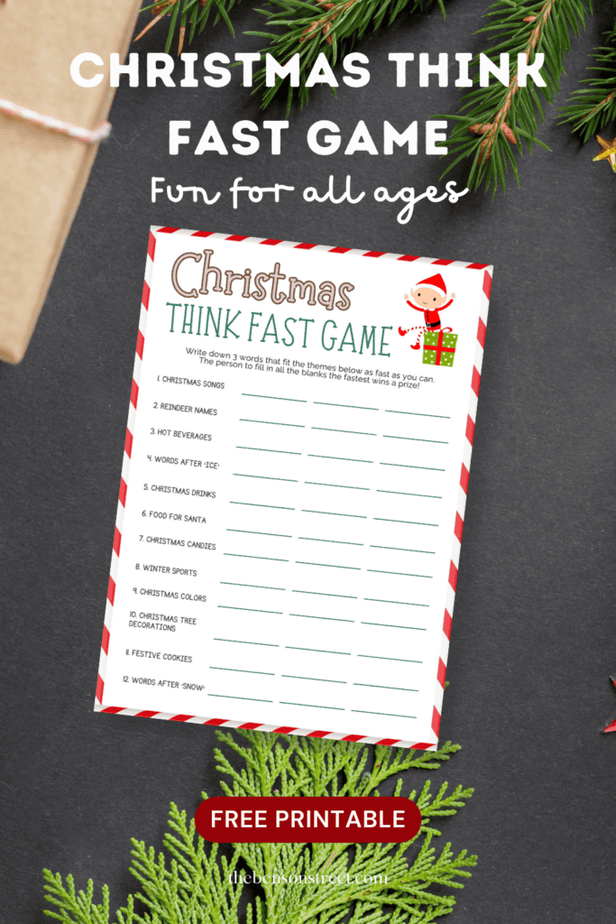 Printable Christmas Think Fast Game: A Free Holiday Game - The Benson ...