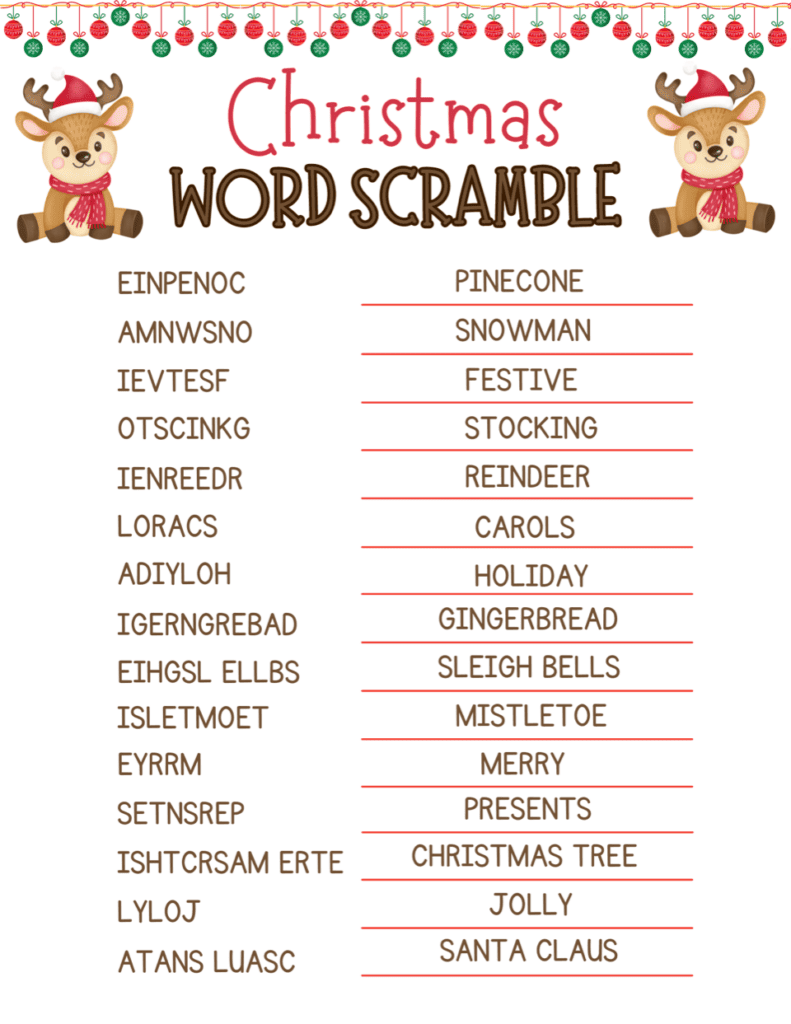 Christmas Word Scramble Printable: Free Holiday Kids Puzzles - The ...