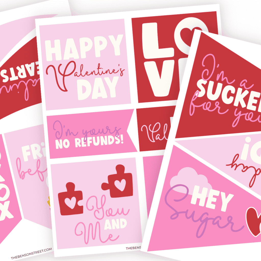 Three pages of Valentine Tags and cards fanned out.
