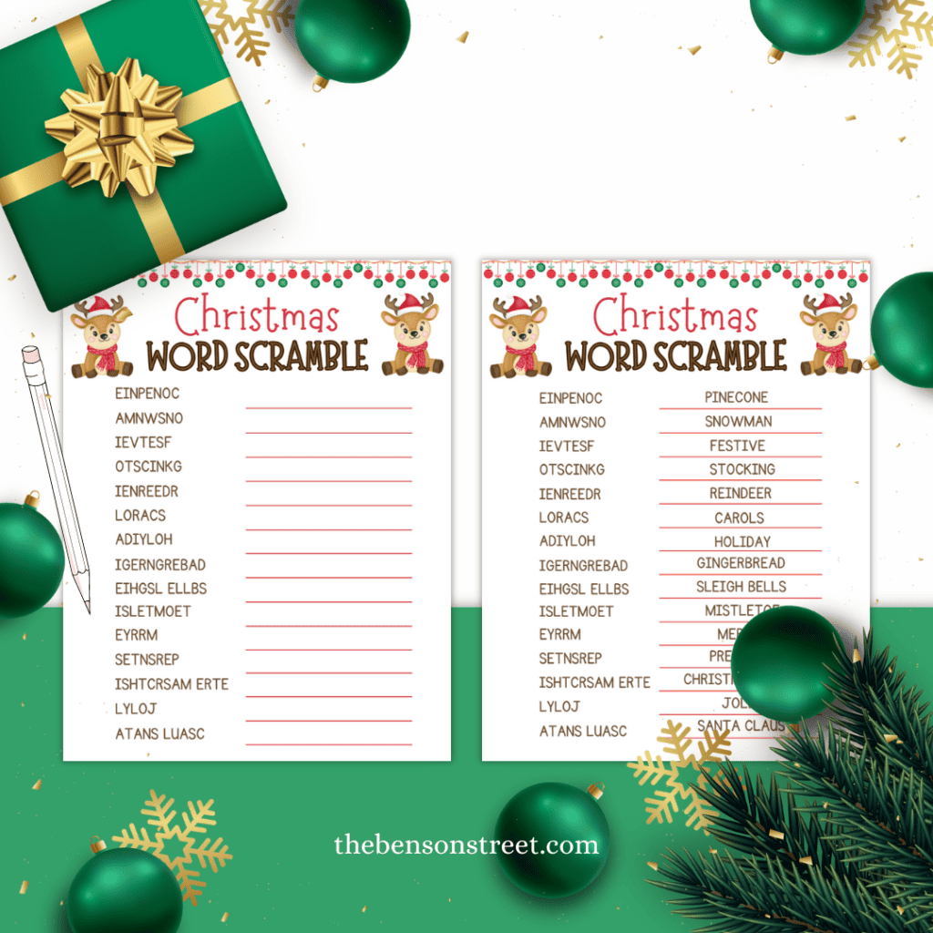 Free Christmas Word Scramble and Answer key