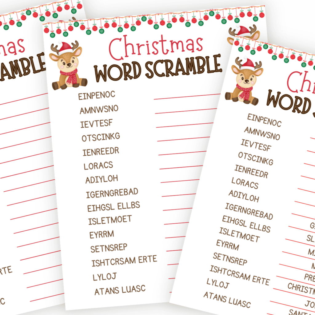 Free Printable Christmas Word Scramble game and activity to play with your family or friends for Christmas Parties