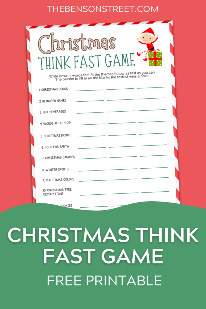 Free printable Christmas Think Fast Game for Kids