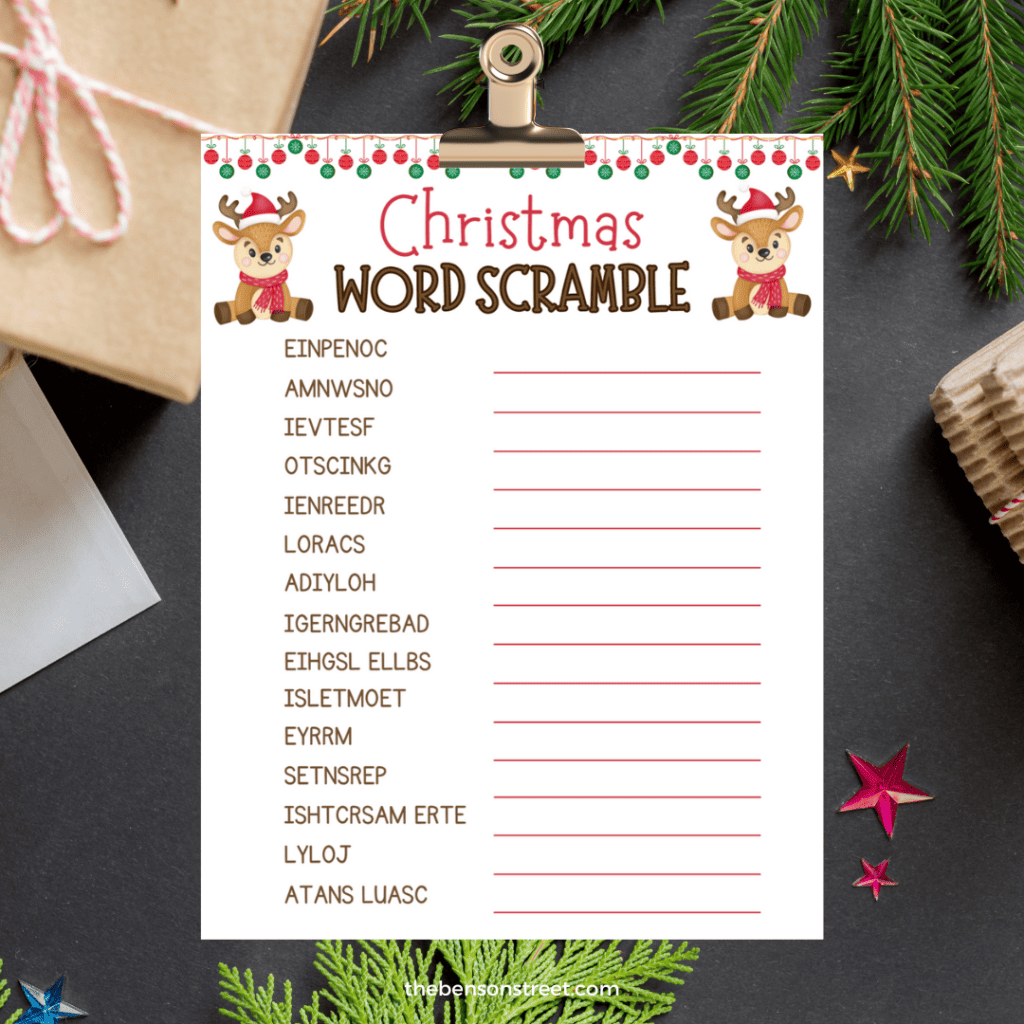 Fun Christmas printable activity. Christmas word scramble