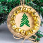 DIY: How to Make Rustic Wood Slice Tree Ornaments Set 2 green tree bell wood slice ornament-14