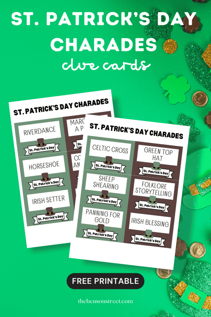 St. Patrick's Day Charades: Free Printable Game Cards - The Benson Street