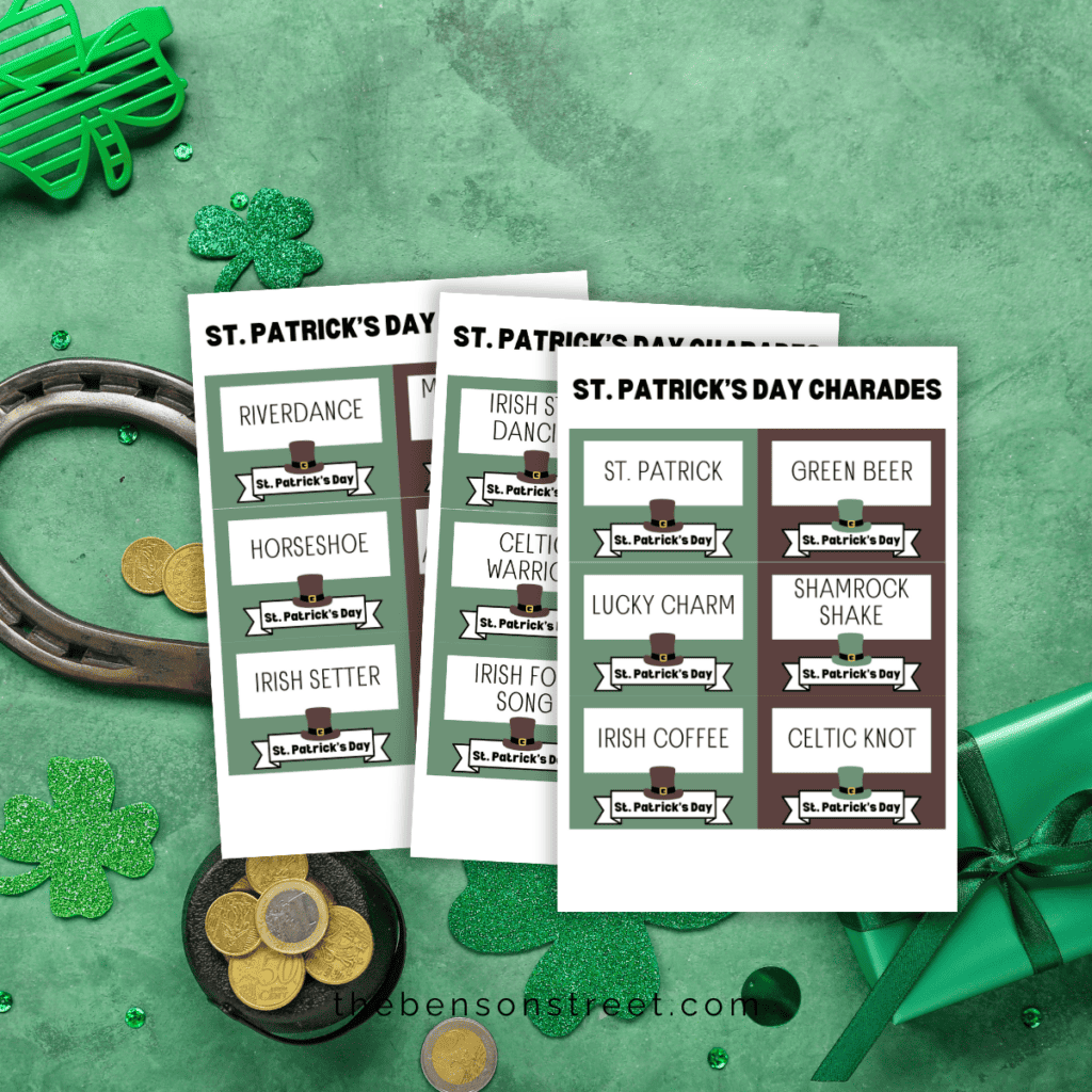 Fun game for March 17th. St. Patrick's Day Charades Printable Clue Cards