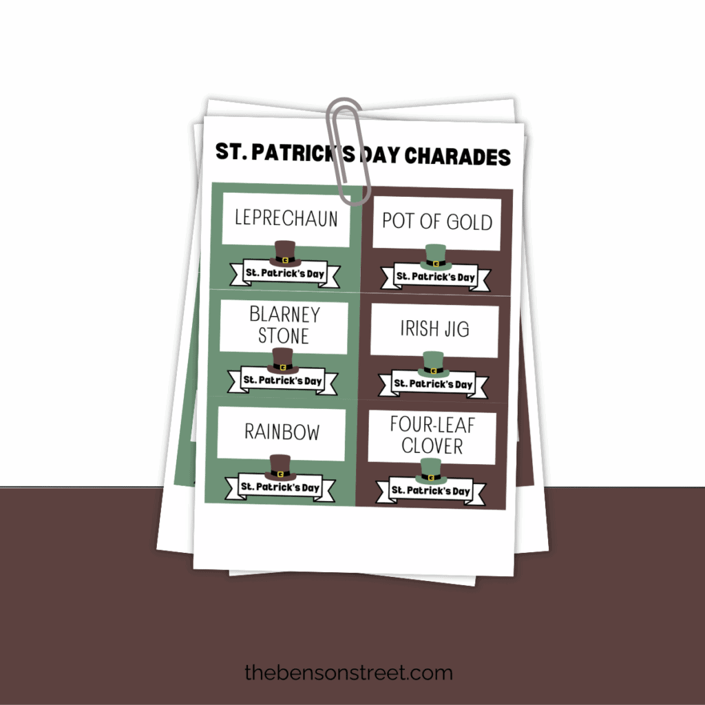 Fun game for March. St. Patrick's Day Charades Printable Clue Cards