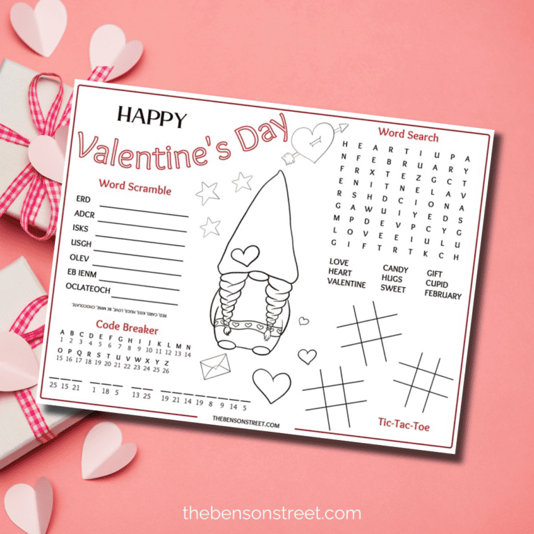 Free Printable Valentine Placemat Coloring Activity for Kids