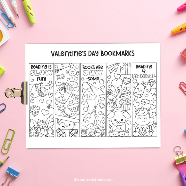 FREE Printable Valentine Bookmarks to Color for Kids