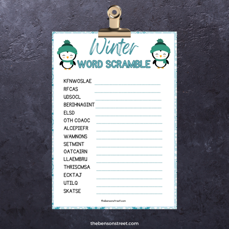Free Winter Word Scramble Printable Worksheet Game