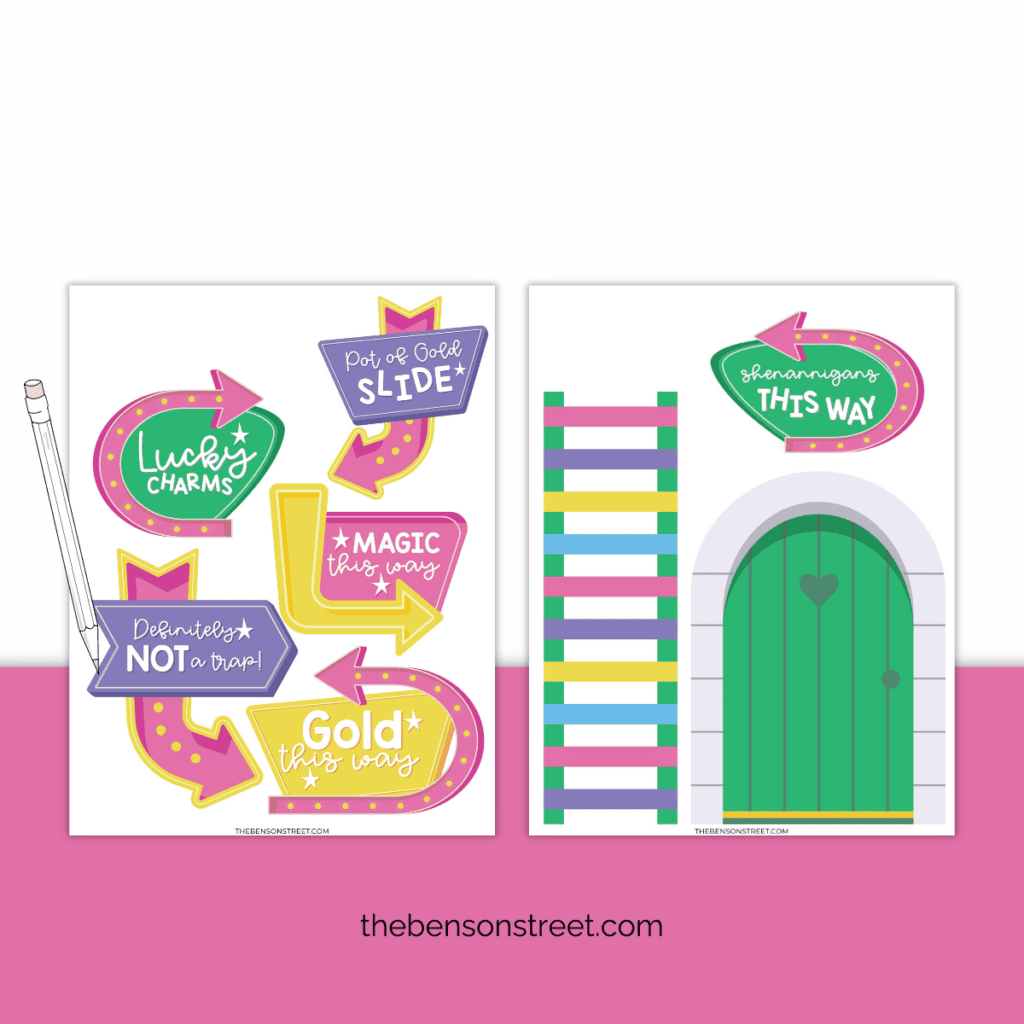 Cute and fun leprechaun signs in fun bright colors for making your own leprechaun trap