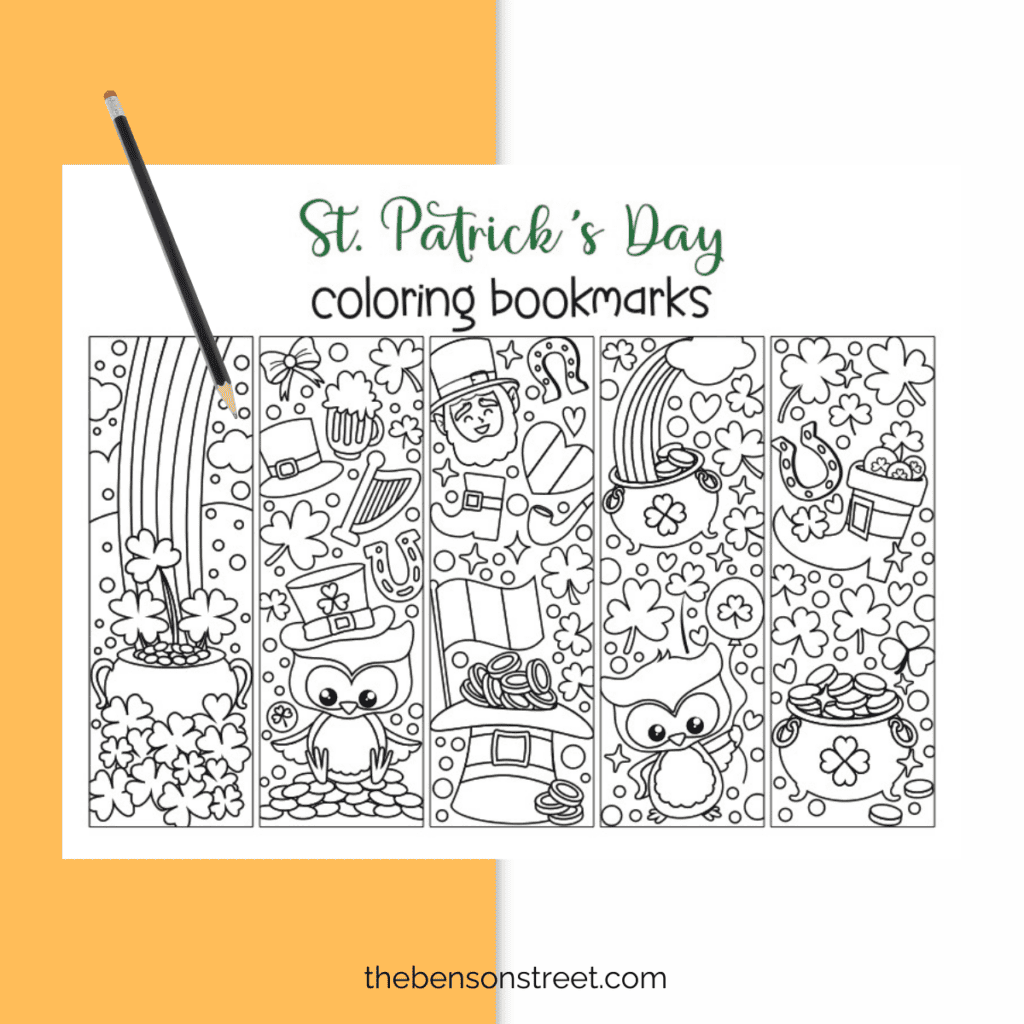Free printable St. Patrick's Day fun coloring bookmarks