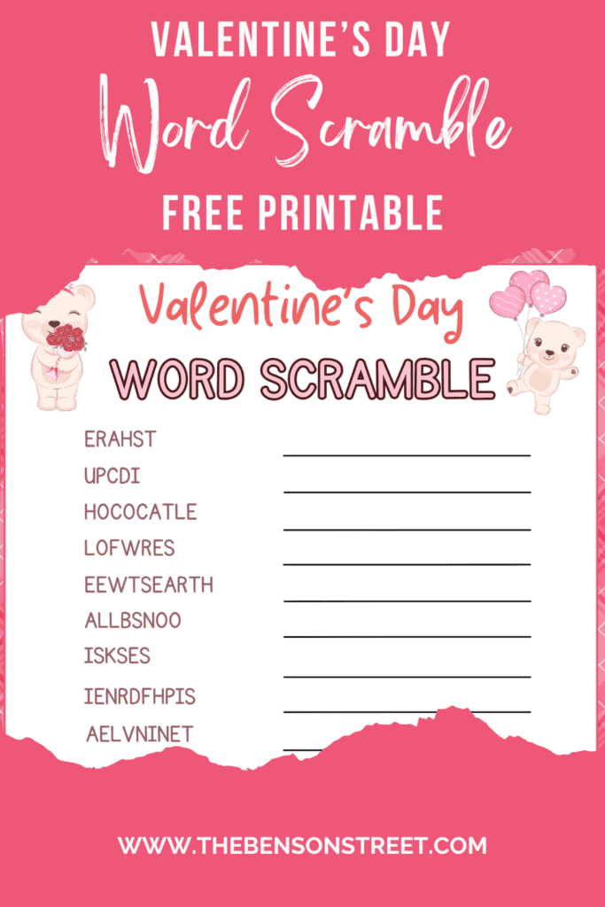 Printable Valentine Word Scramble: Free Game - The Benson Street