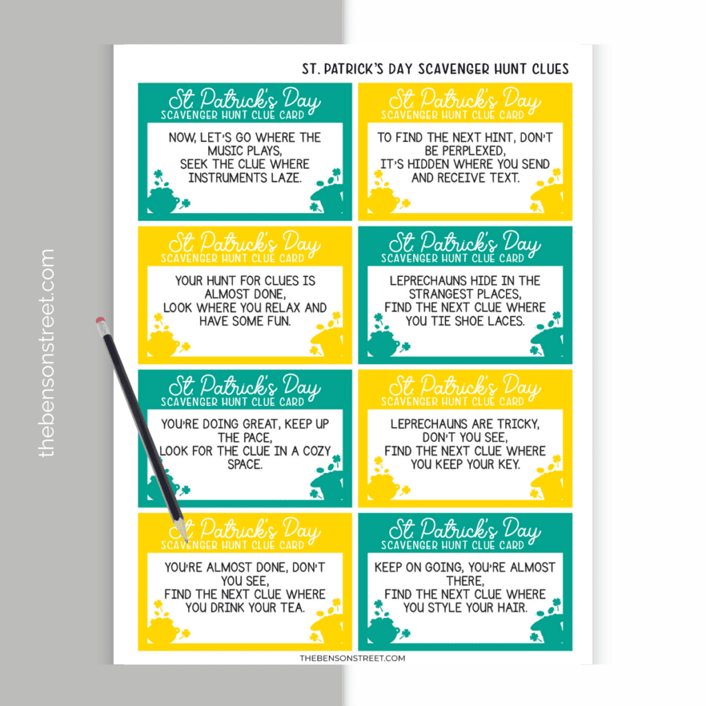 Have fun this March. Make your own or use our St. Patrick's Day Scavenger hunt clues. Premade free printable scavenger hunt for St. Patrick's Day