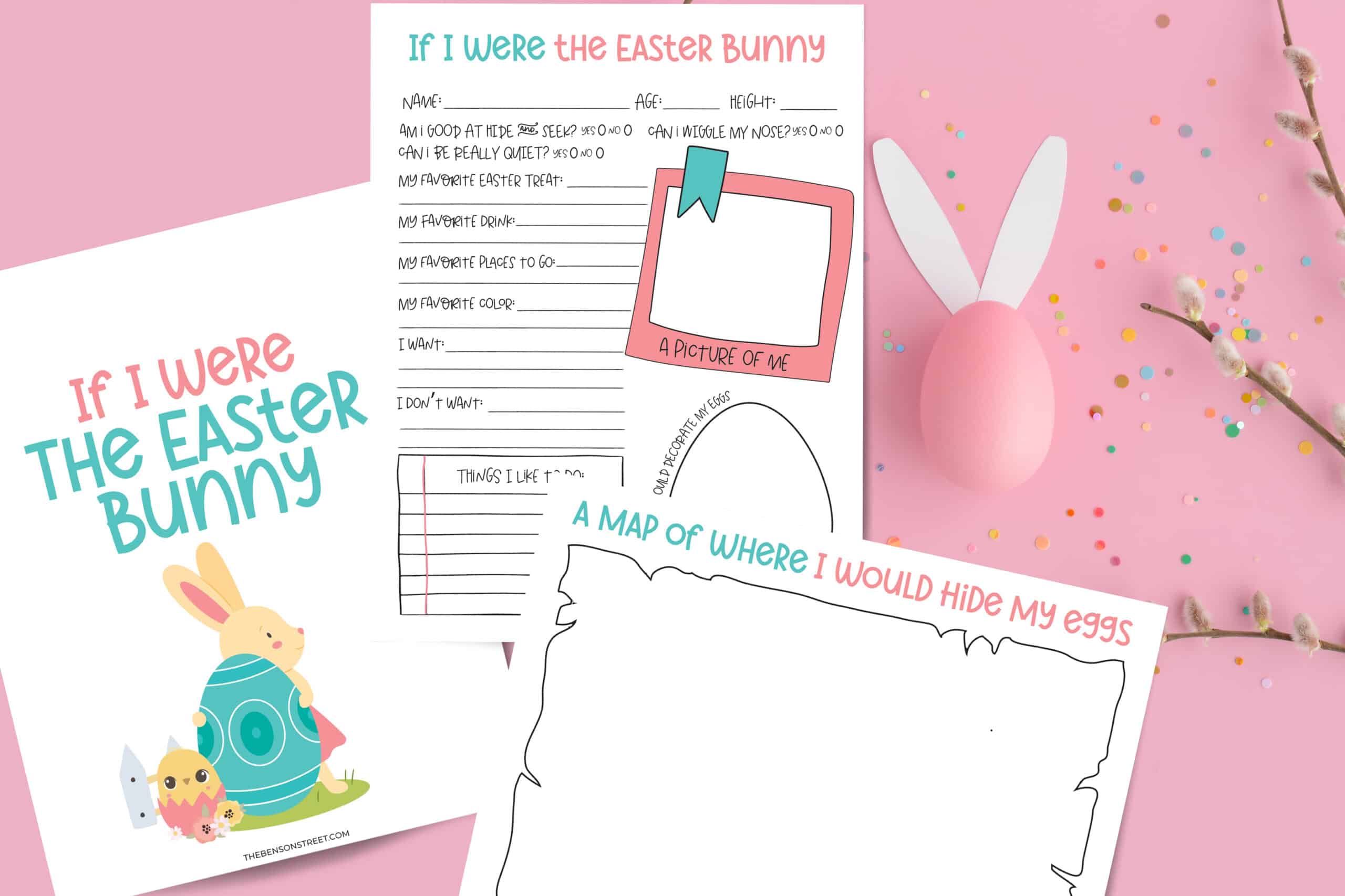 Flat lay of printed out sheets from the If I were the Easter bunny set