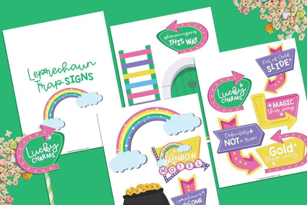 Flat lay of leprechaun trap signs printables