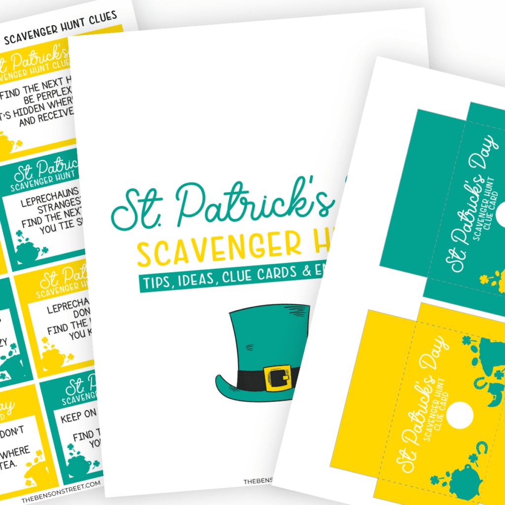 Quick and fun St. Patrick's party game printable scavenger hunt with blank cards
