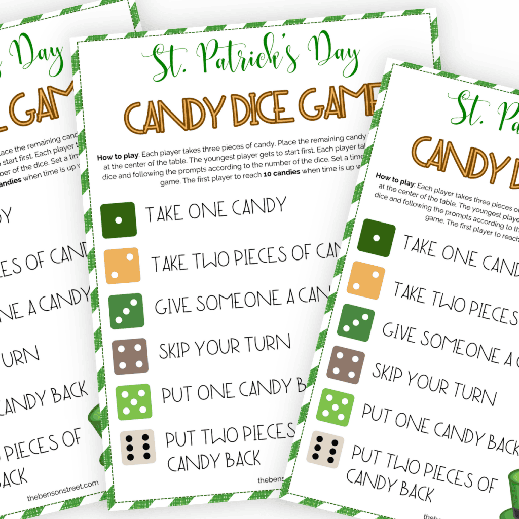 Simple Candy Dice Game for St. Patrick's Day