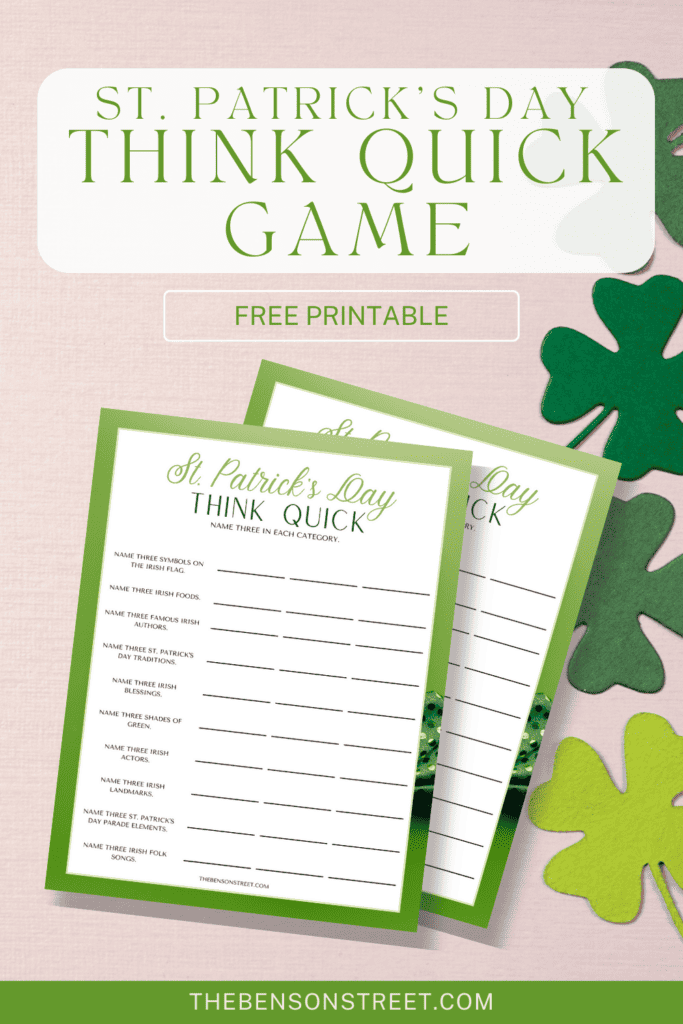 Simple and fun activity for St. Patrick's Day. St. Patrick's Day Think Fast Game