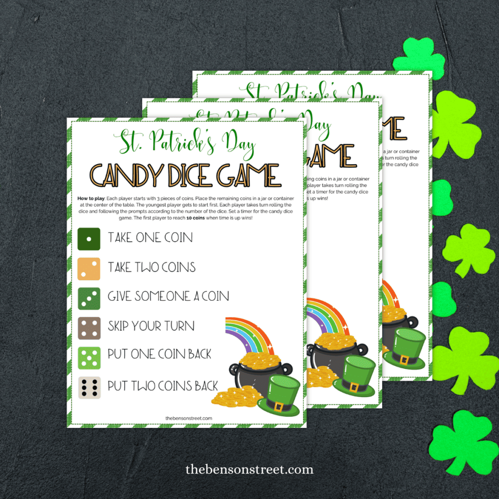Simple and fun Candy Dice Game for St. Patrick's Day