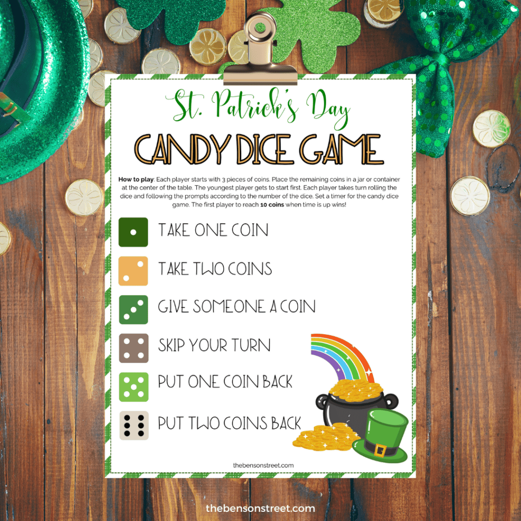 St. Patrick's Day Coin Candy Dice Game