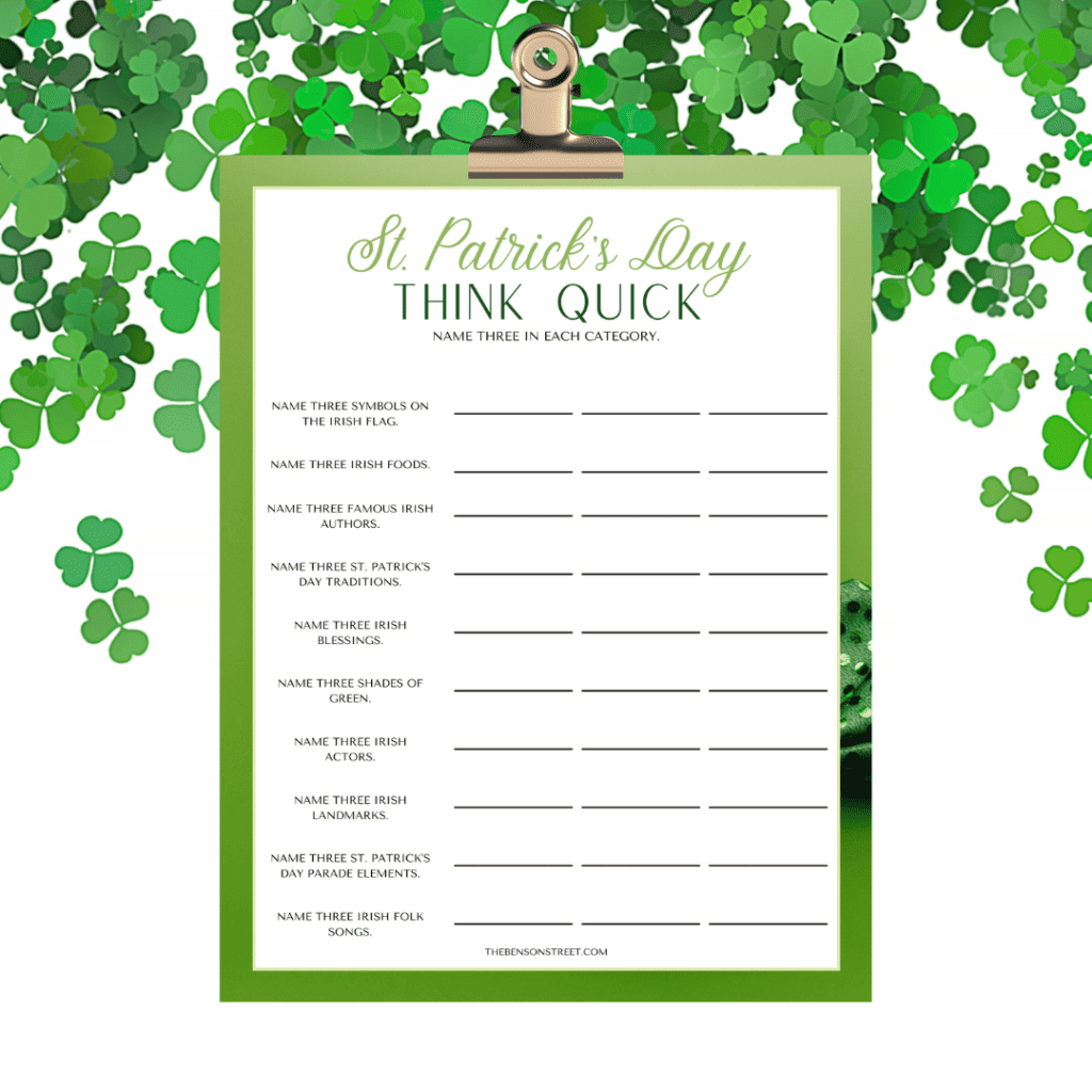 St. Patrick's Day Think Quick game