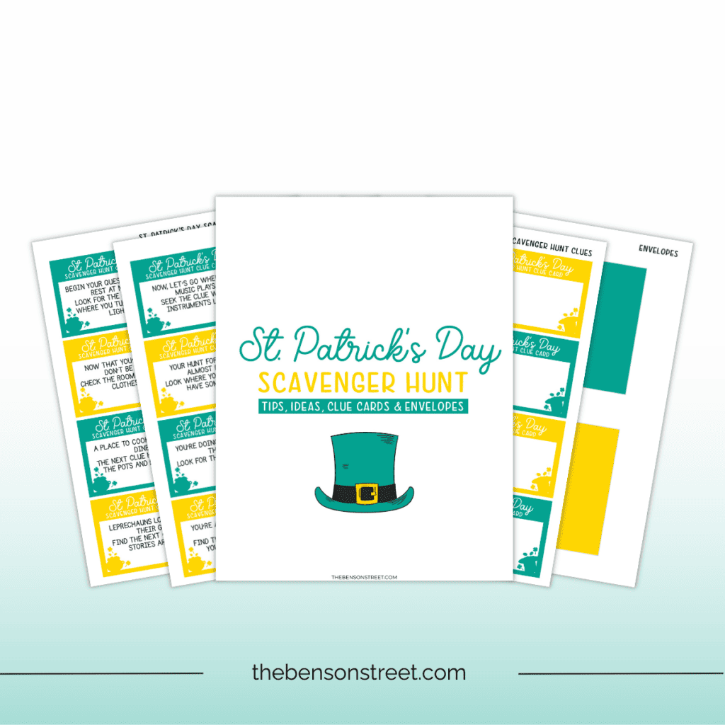 fun idea to Make your own or use our St. Patrick's Day Scavenger hunt clues. Premade free printable scavenger hunt for St. Patrick's Day